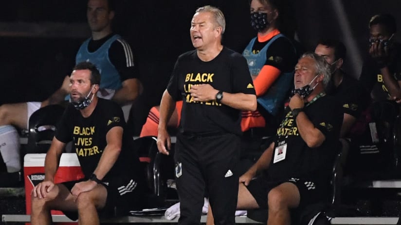 Adrian Heath - Minnesota United - on the sidelines at MLS Is Back Tournament
