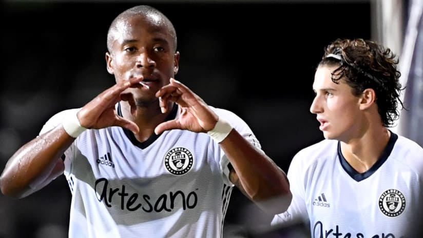 Sergio Santos - Philadelphia Union - celebrates a goal - Brenden Aaronson