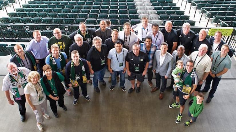Portland Timbers alumni at the teams 40th anniversary celebration