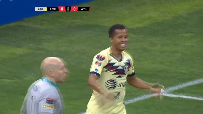 CHANCE: Giovanni dos Santos has his dangerous shot blocked