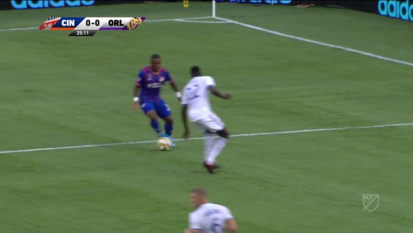 SAVE: Brian Rowe gets down to block Joe Gyau's effort