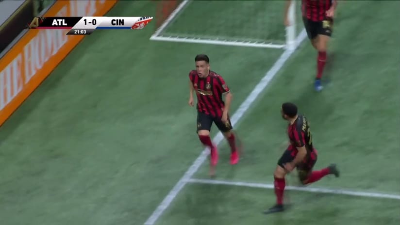 GOAL: Ezequiel Barco crashes the net to open the scoring for Atlanta