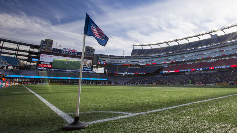 Gillette Stadium - corner flag with sun above roof - New England Revolution