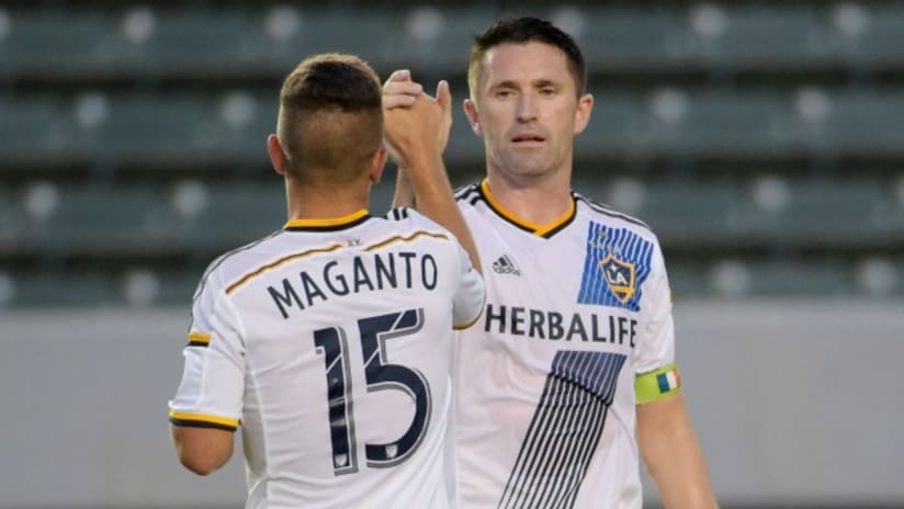 Ignacio Maganto congratulates Robbie Keane after a goal for the LA Galaxy, 2015 US Open Cup