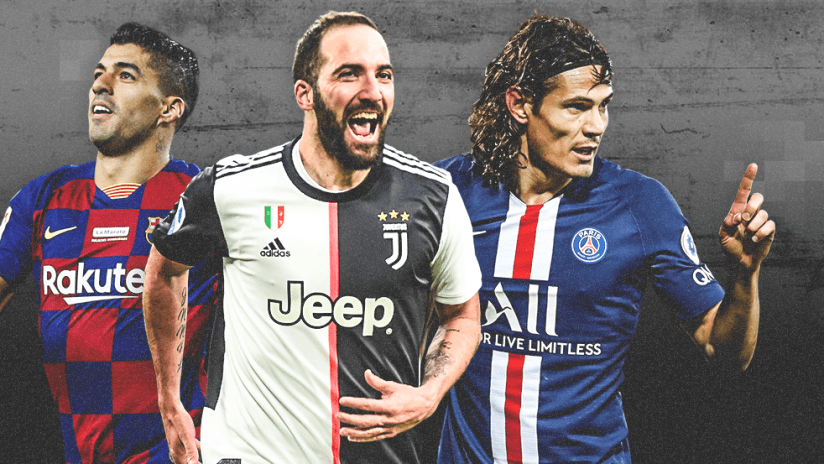 Suarez - Higuain - Cavani - split image