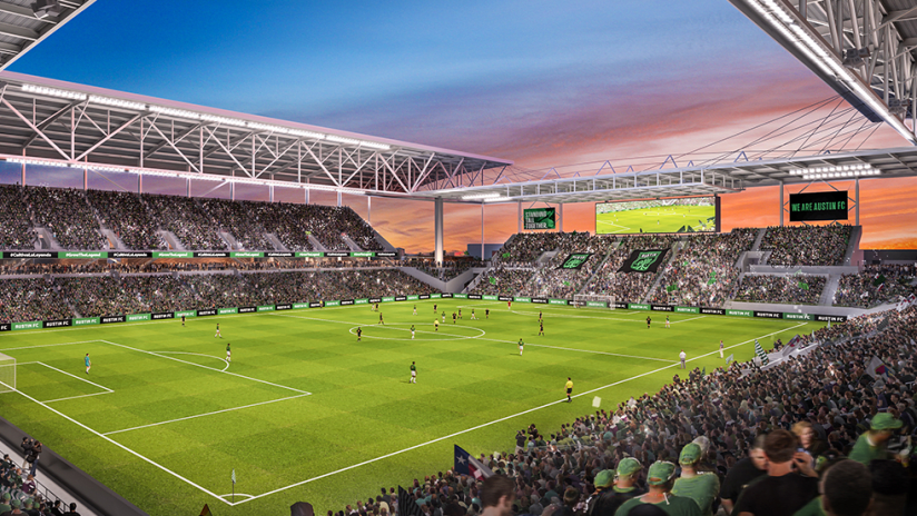 Austin FC stadium - rendering - interior view from Northwest corner