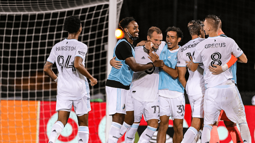 Team celebrates - Minnesota United - July 28, 2020