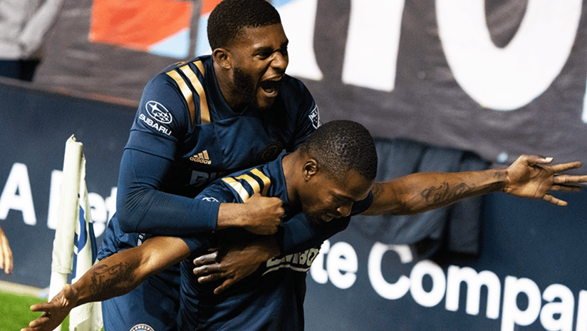 Mark McKenzie and Cory Burke celebrate - Philadelphia Union - October 28, 2020