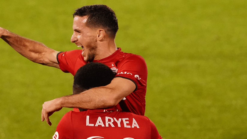 Pablo Piatti and Richie Laryea - Celebration - Toronto FC - 10/18/2020