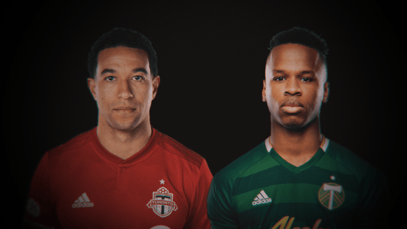 Justin Morrow and Jeremy Ebobisse - portrait against black background - use only for special posts