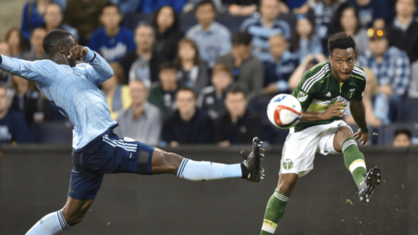 Portland Timbers midfielder Rodney Wallace sends in a cross