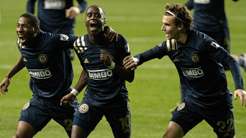 Jamiro Monteiro, Ray Gaddis, Brenden Aaronson - Philadelphia Union - Celebrate