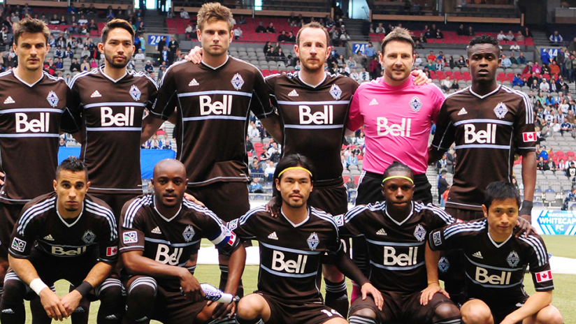 Vancouver Whitecaps - 2013 starting XI - in "arbutus brown" third kits