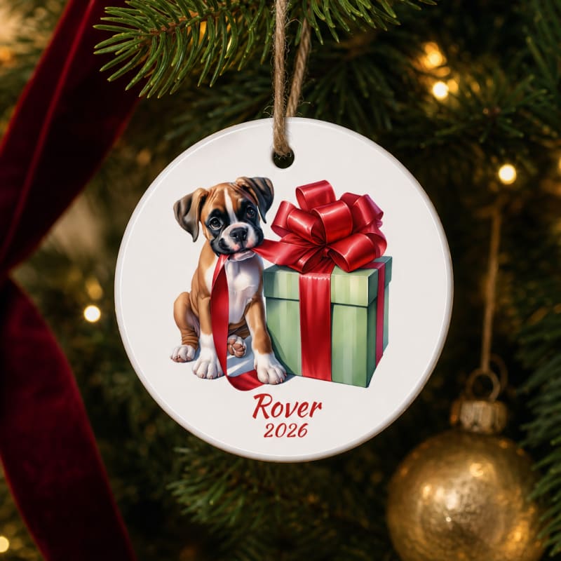 Personalized Boxer ornament, Christmas Morning Collection