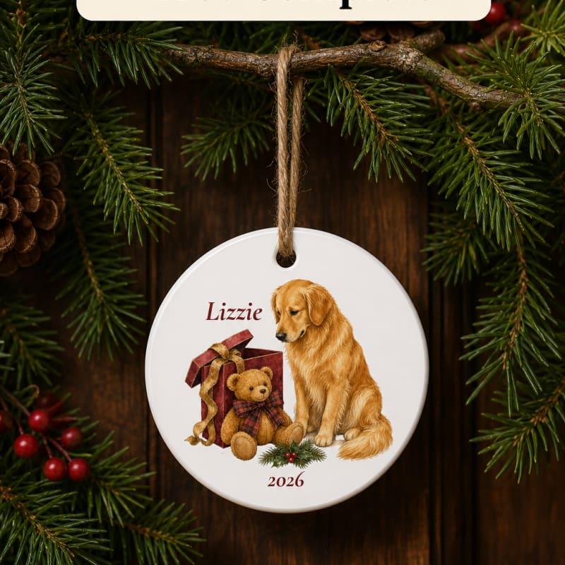Personalized Golden Retriever ornament, Bear Necessities Collection