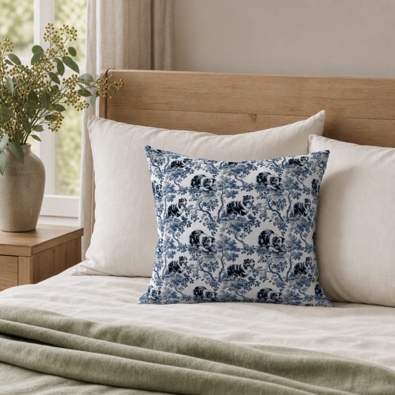 Australian Shepherd blue toile pillow cover