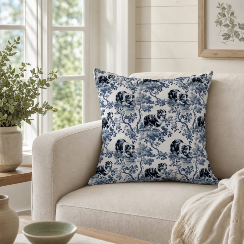 Australian Shepherd garden toile pillow cover