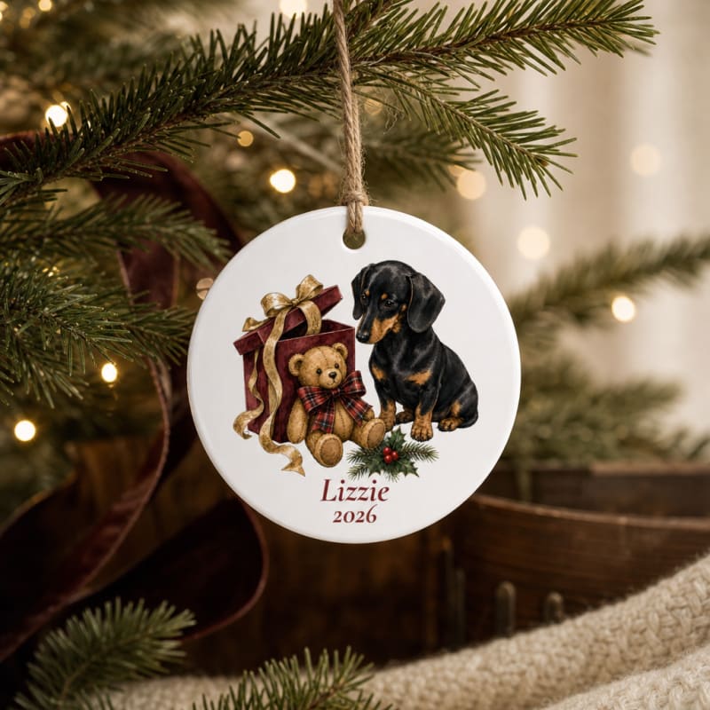 Personalized Dachshund ornament with name and year