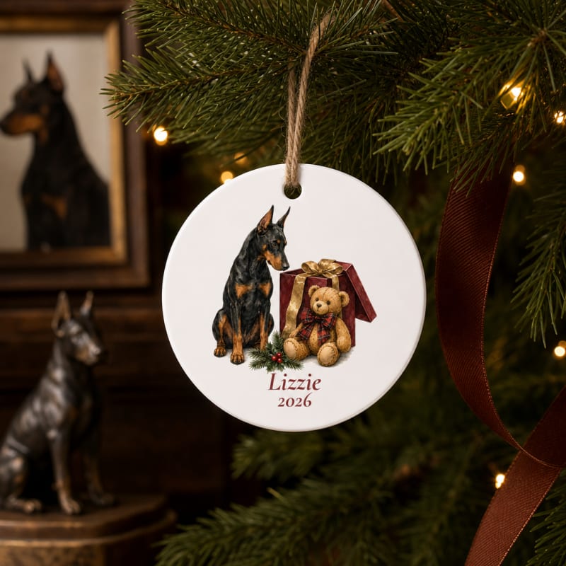 Personalized Doberman ornament with name and year