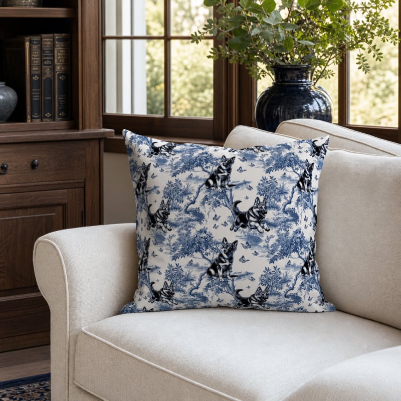 German Shepherd garden toile pillow cover