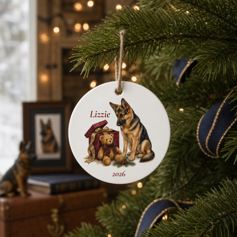 Personalized German Shepherd ornament with name and year
