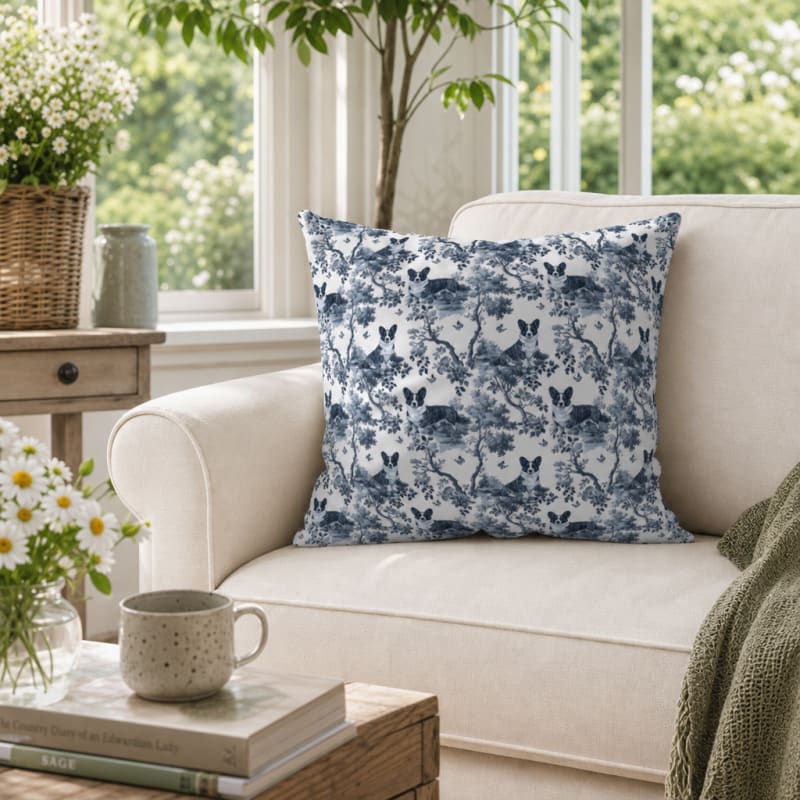 Corgi blue toile pillow cover