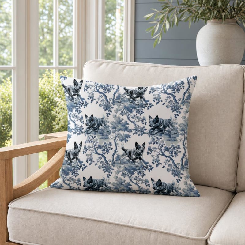 Australian Cattle Dog breed toile pillow cover in a sunroom