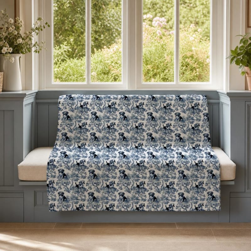 Beagle breed toile blanket on a window seat
