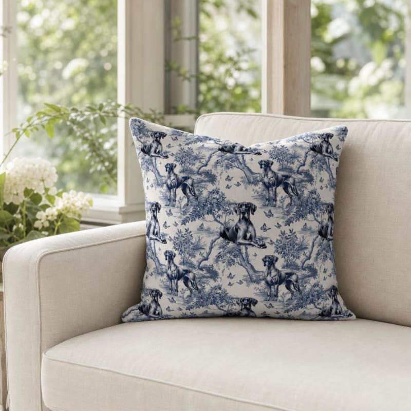 Great Dane breed toile pillow cover in a sunroom