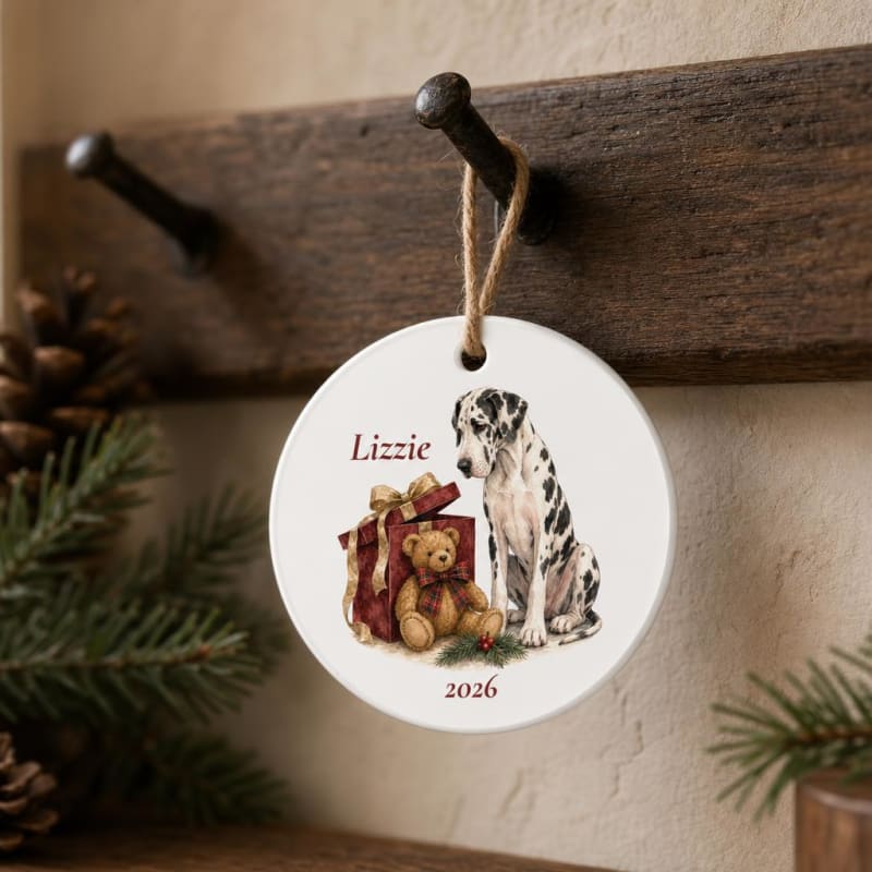 Personalized Great Dane ornament, ready for the tree