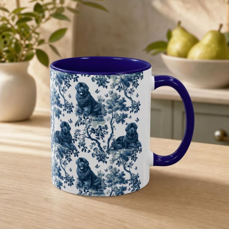 Newfoundland navy handle toile mug on a breakfast table