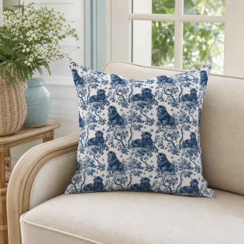 Newfoundland breed toile pillow cover in a sunroom
