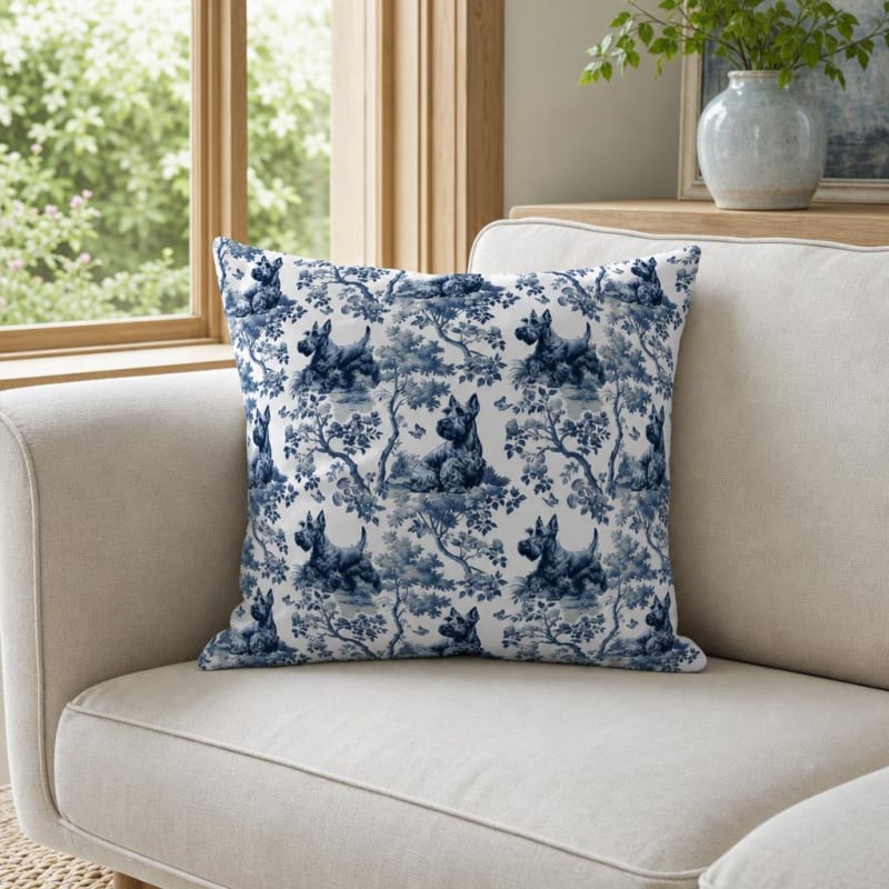 Scottish Terrier breed toile pillow cover in a sunroom