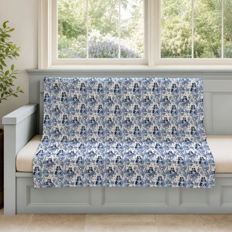 Shetland Sheepdog breed toile blanket on a window seat