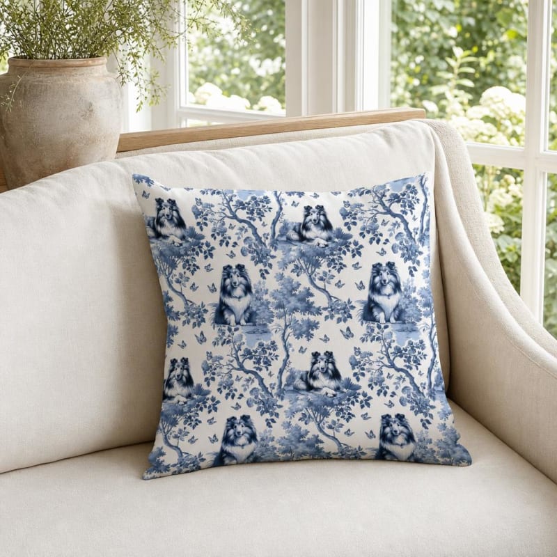 Shetland Sheepdog breed toile pillow cover in a sunroom