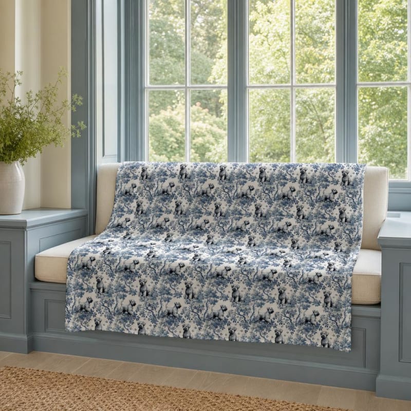 Soft Coated Wheaten Terrier breed toile blanket on a window seat