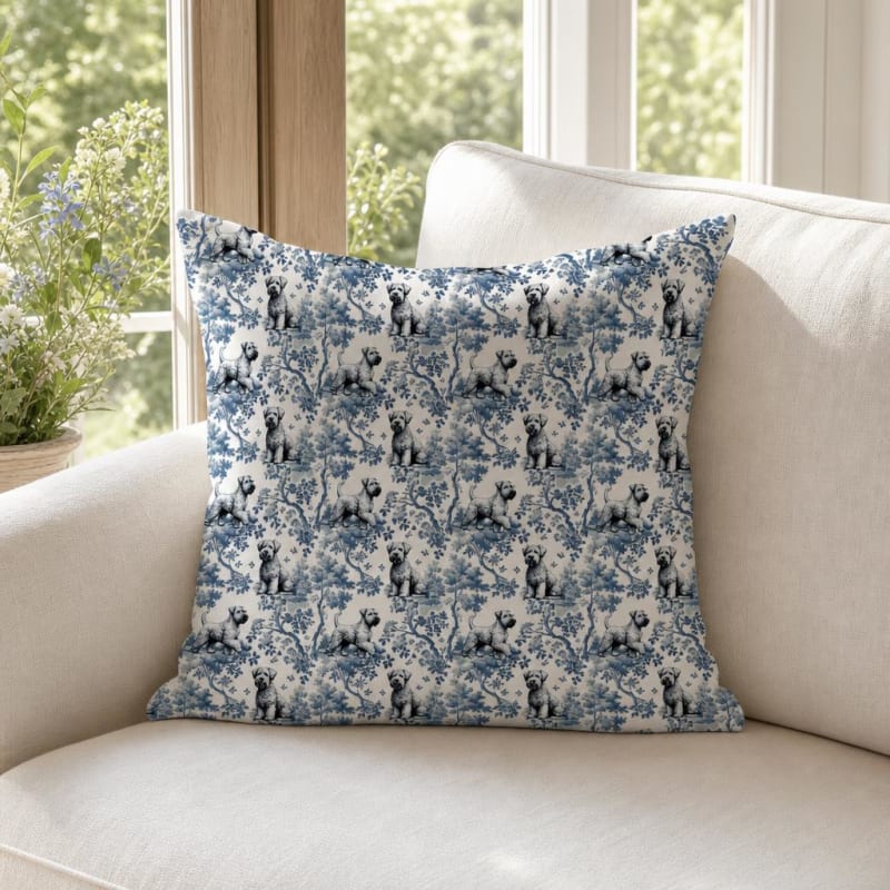 Soft Coated Wheaten Terrier breed toile pillow cover in a sunroom