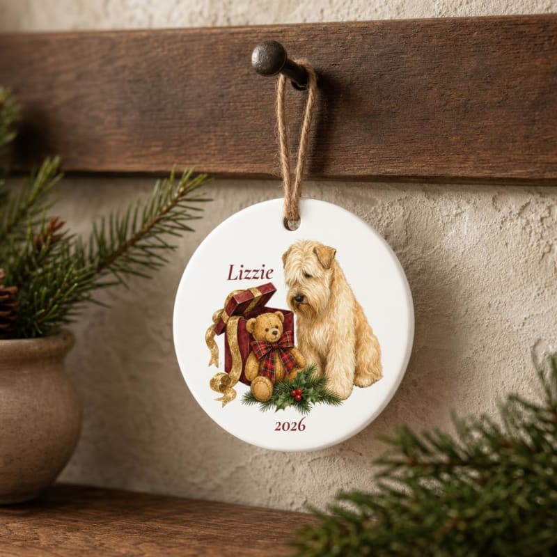 Personalized Wheaten Terrier ornament, ready for the tree