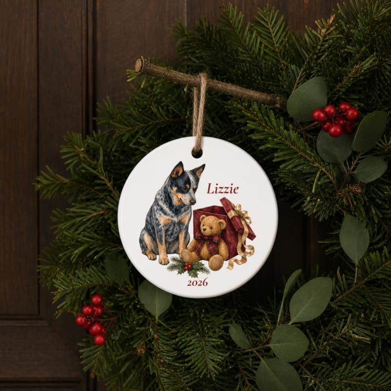 Personalized Australian Cattle Dog ornament, ready for the tree