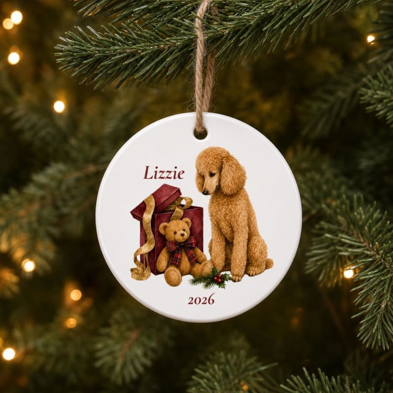Personalized Poodle ornament, ready for the tree