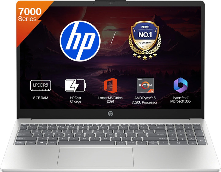 HP 15 AMD Ryzen 5 Quad Core 7520U - (8 GB/512 GB SSD/Windows 11 Home) 15-fc0805AU Thin and Light Laptop (15.6 inch, Natural Silver, 1.59 kg, With MS Office)