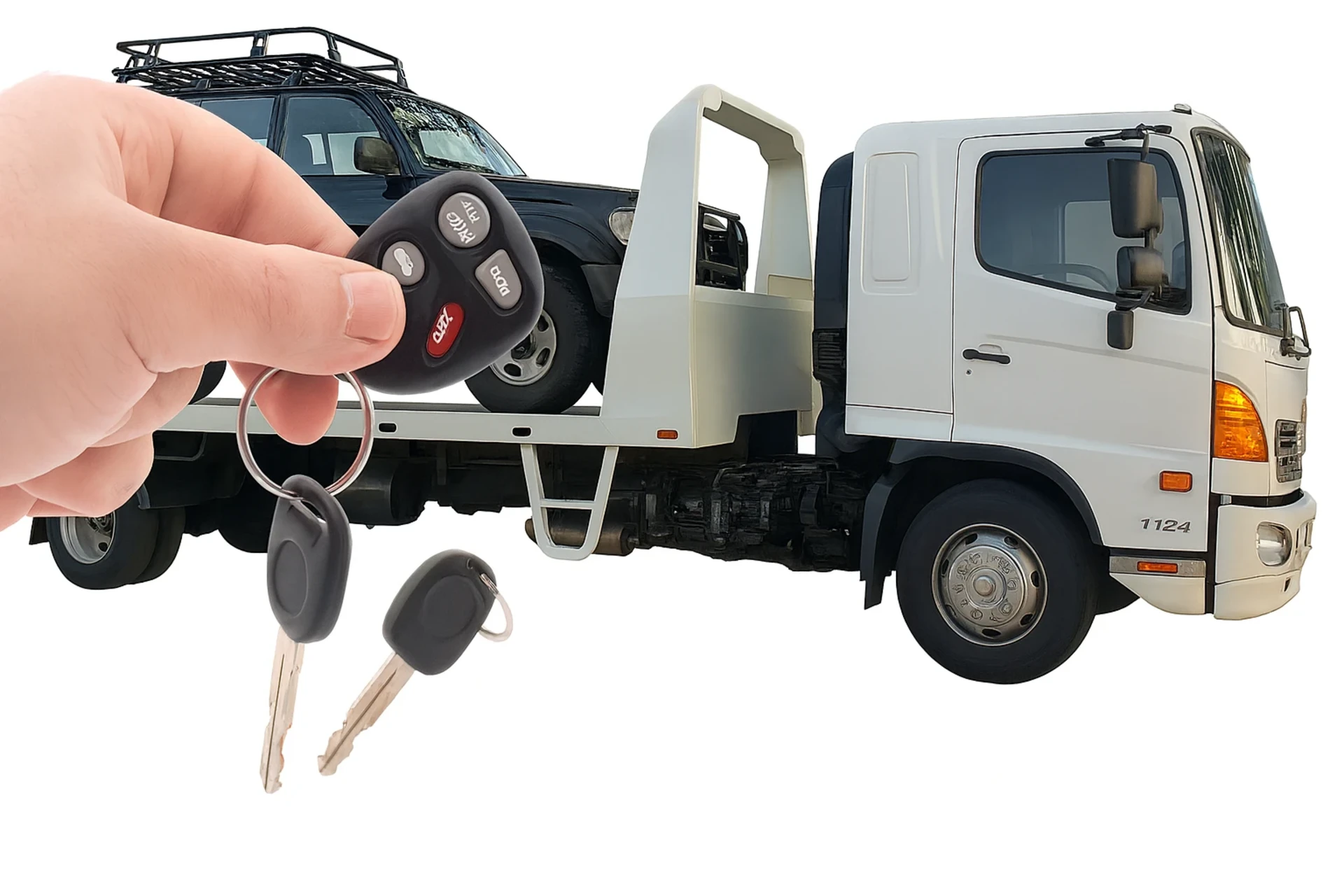 Professional car removal service with flatbed truck