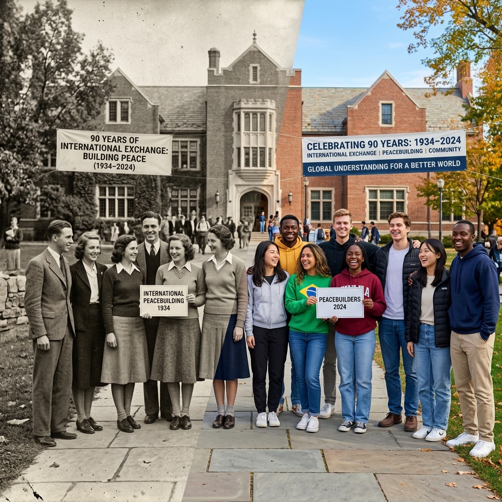 Vintage photograph blending into modern image representing 90 years of heritage