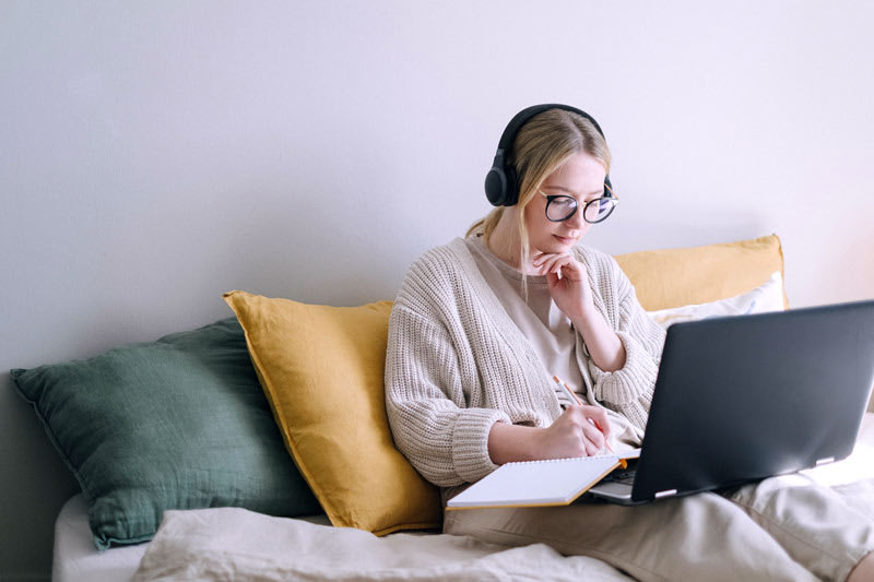 High school student checking their answers in an online tutoring session