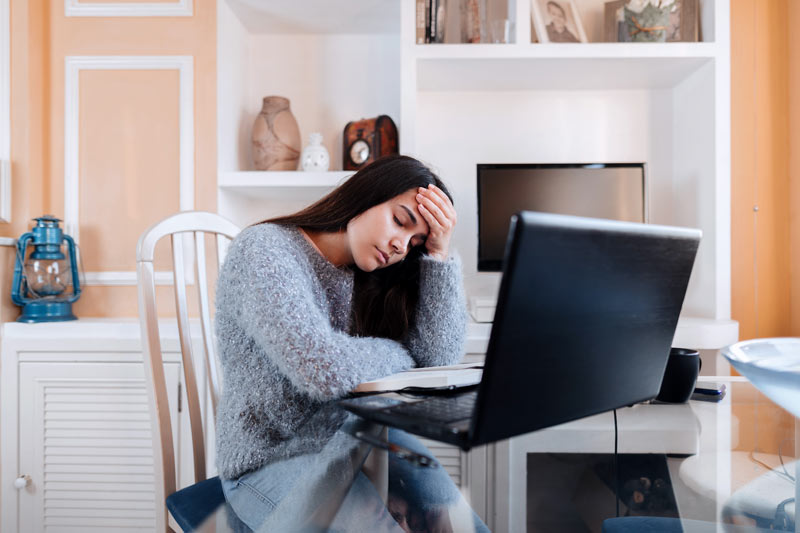 Student who decided not to follow the top tips and is feeling stressed