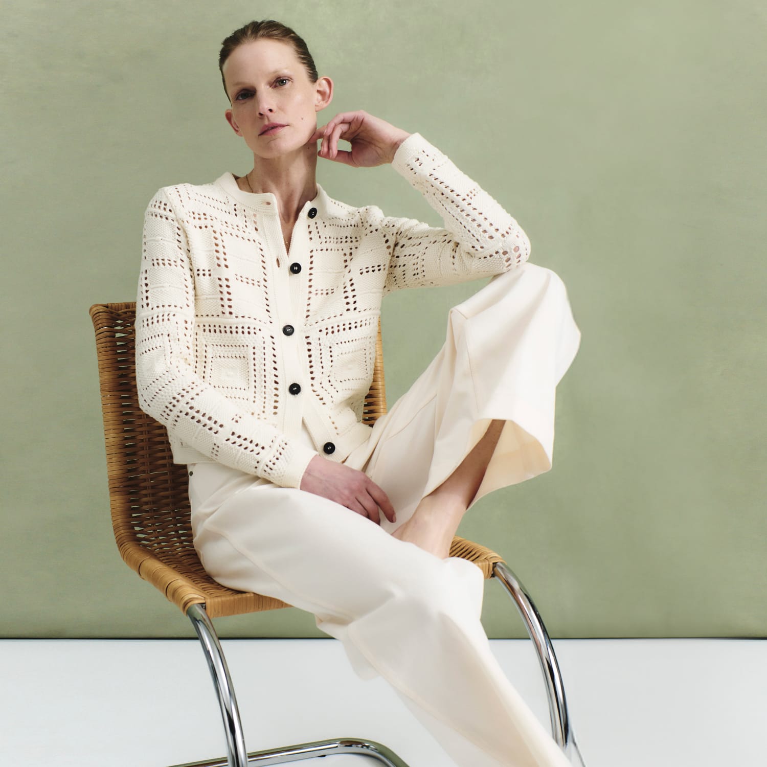 image of a woman wearing the zosia cardigan