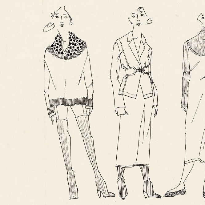 sketches of women in different outfits