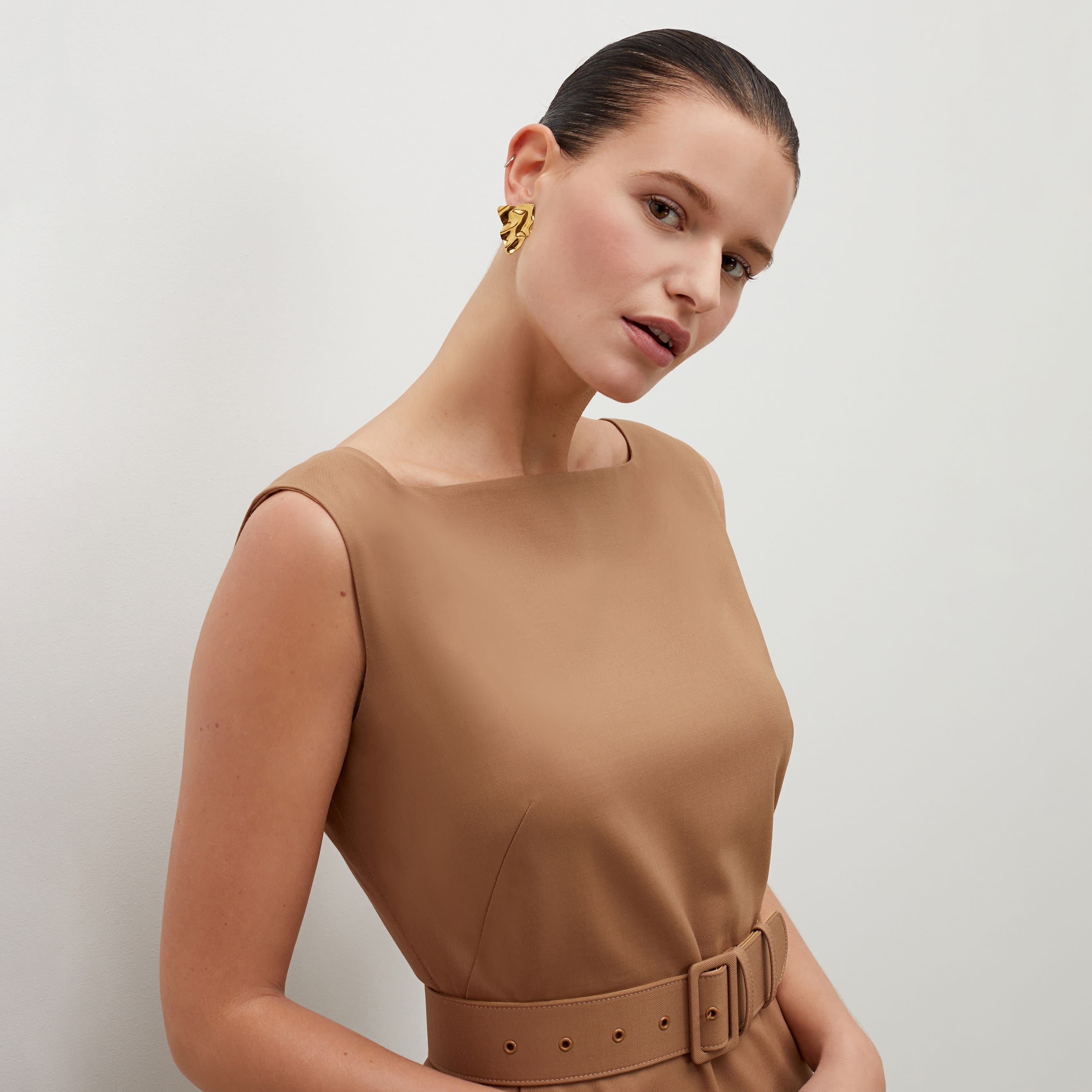 The Cynthia Dress—Washable Wool Twill Camel M.M.LaFleur