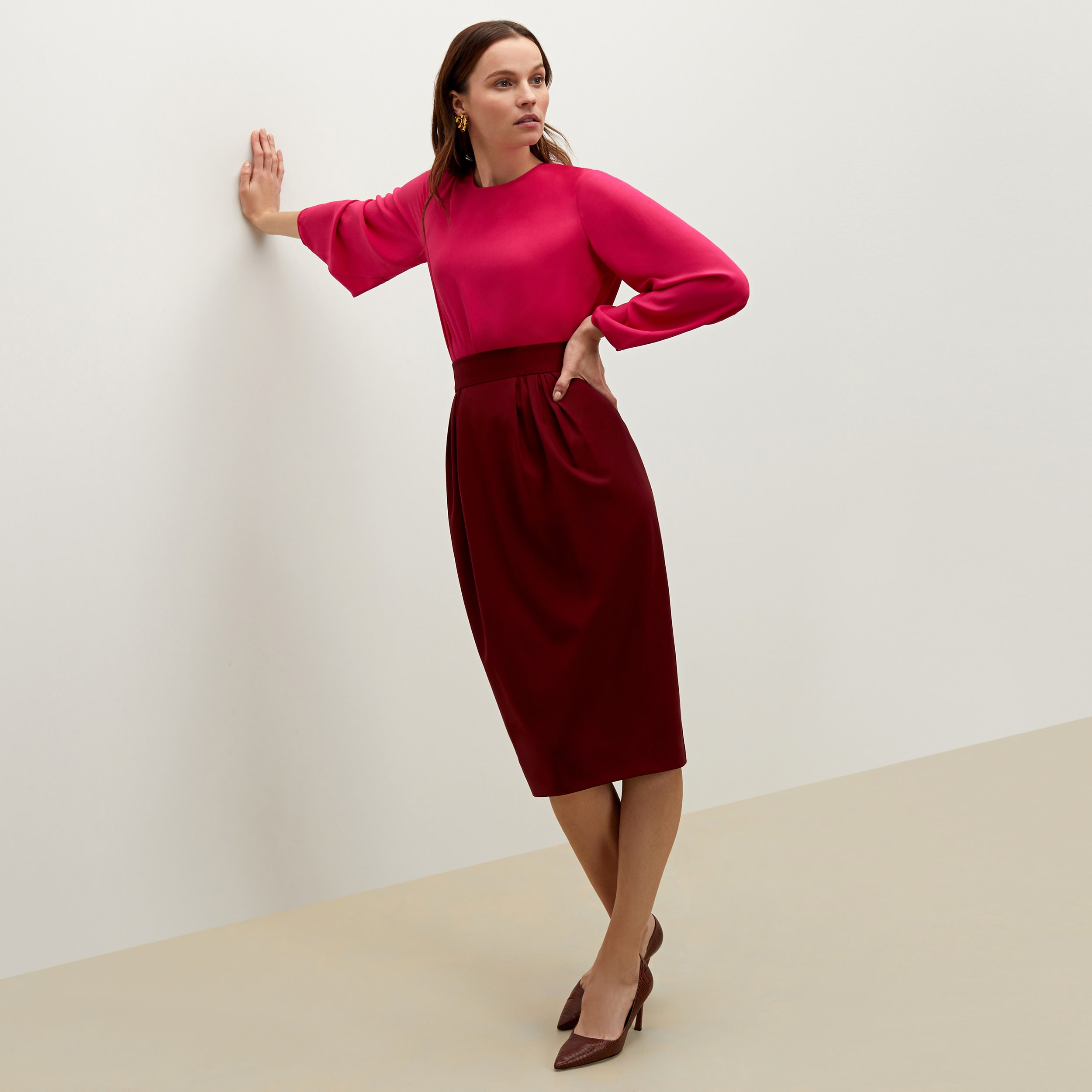 The Teresa Skirt—Washable Wool Twill - Bordeaux | M.M.LaFleur