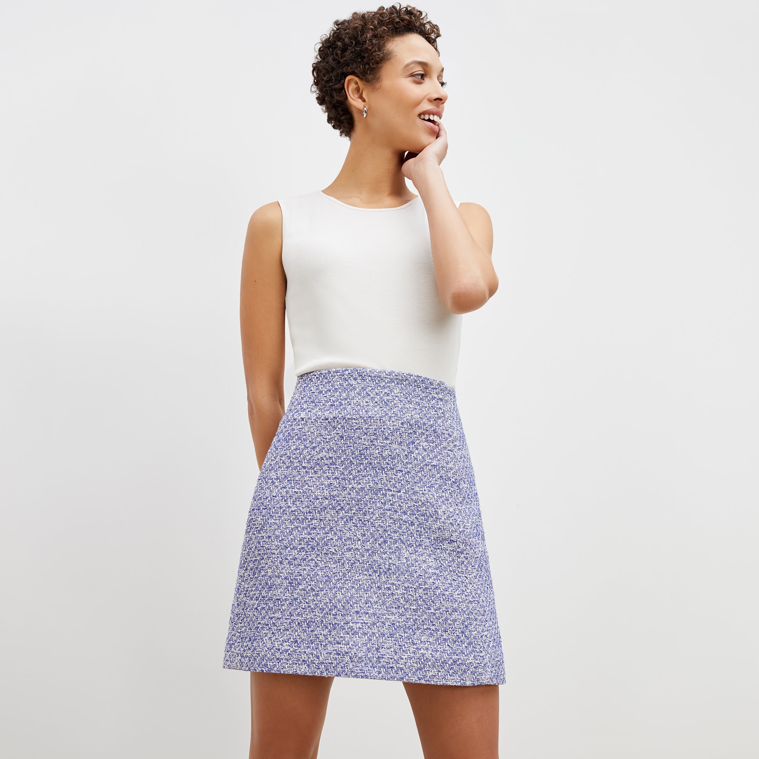 The Rowley Skirt—Cotton Boucle - Lapis / Ivory | M.M.LaFleur